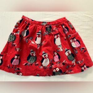Mini Boden corduroy skirt, age 11-12, winter owl pattern, has pockets